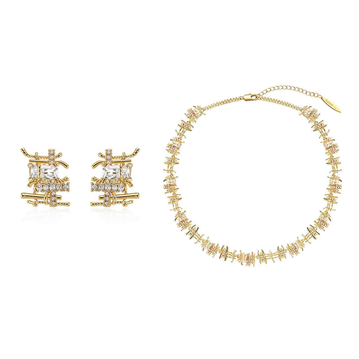 Woven metal earrings in gold finish