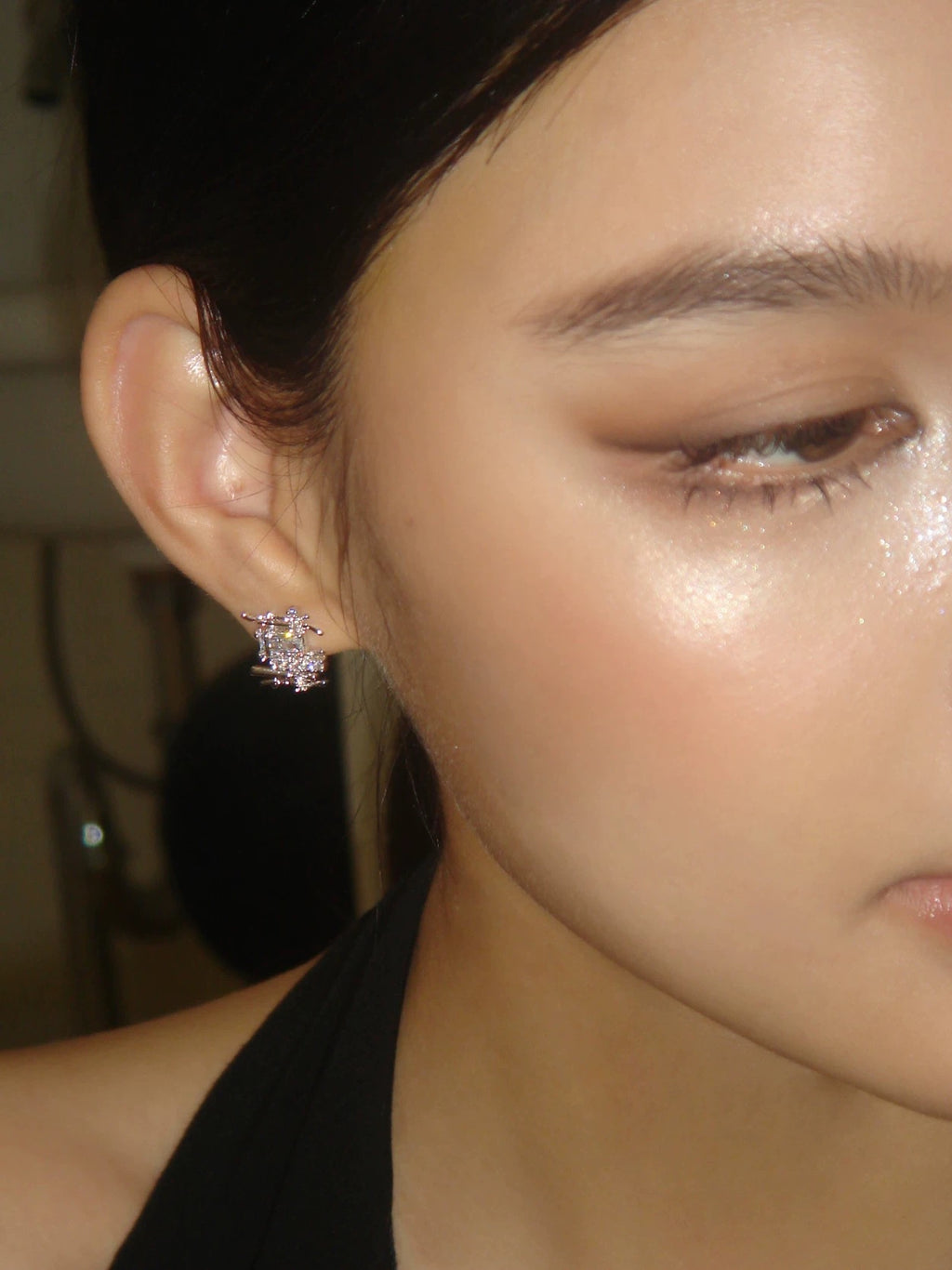 Woven texture stud earrings with cubic zirconia