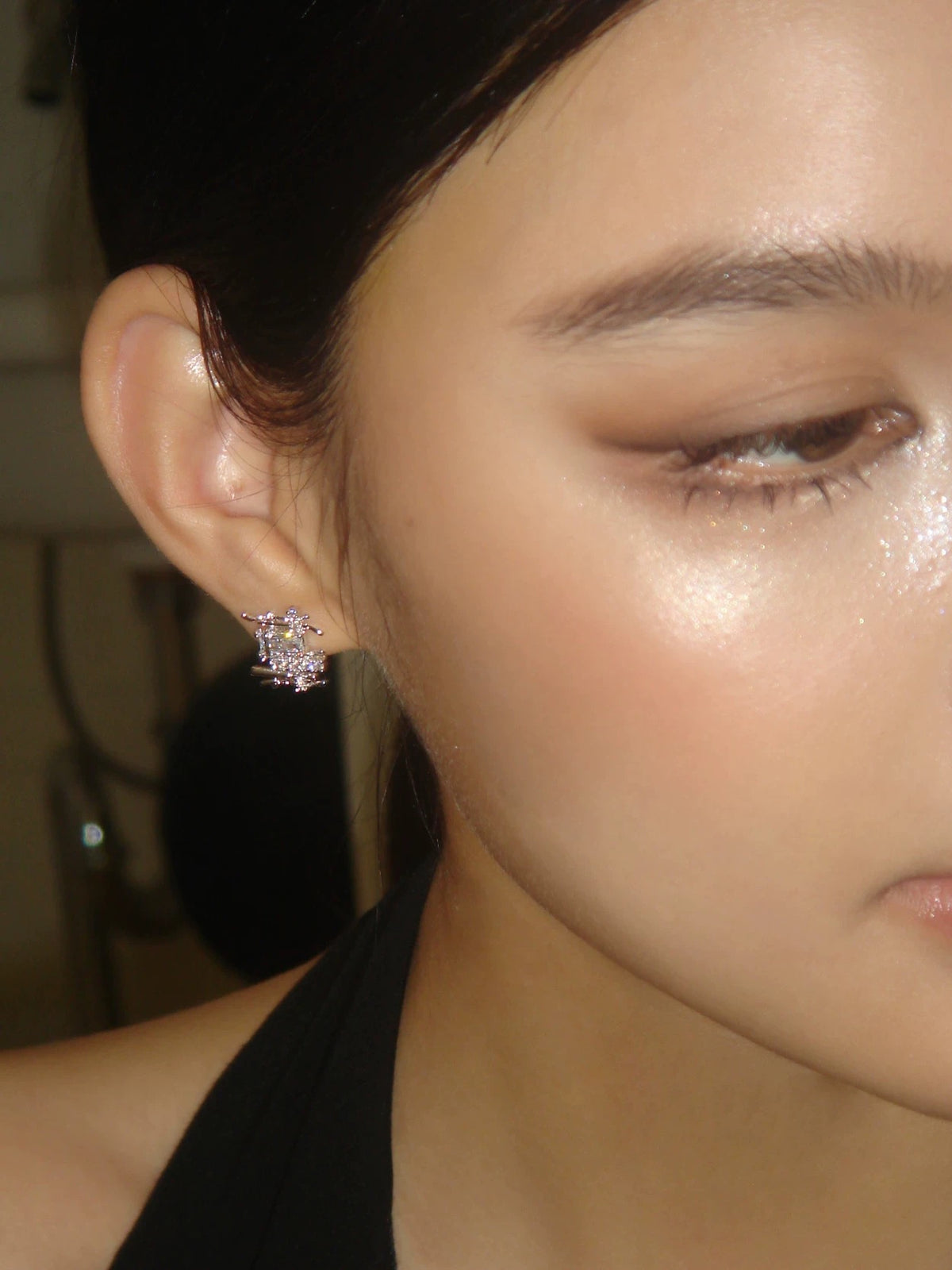 Woven texture stud earrings with cubic zirconia