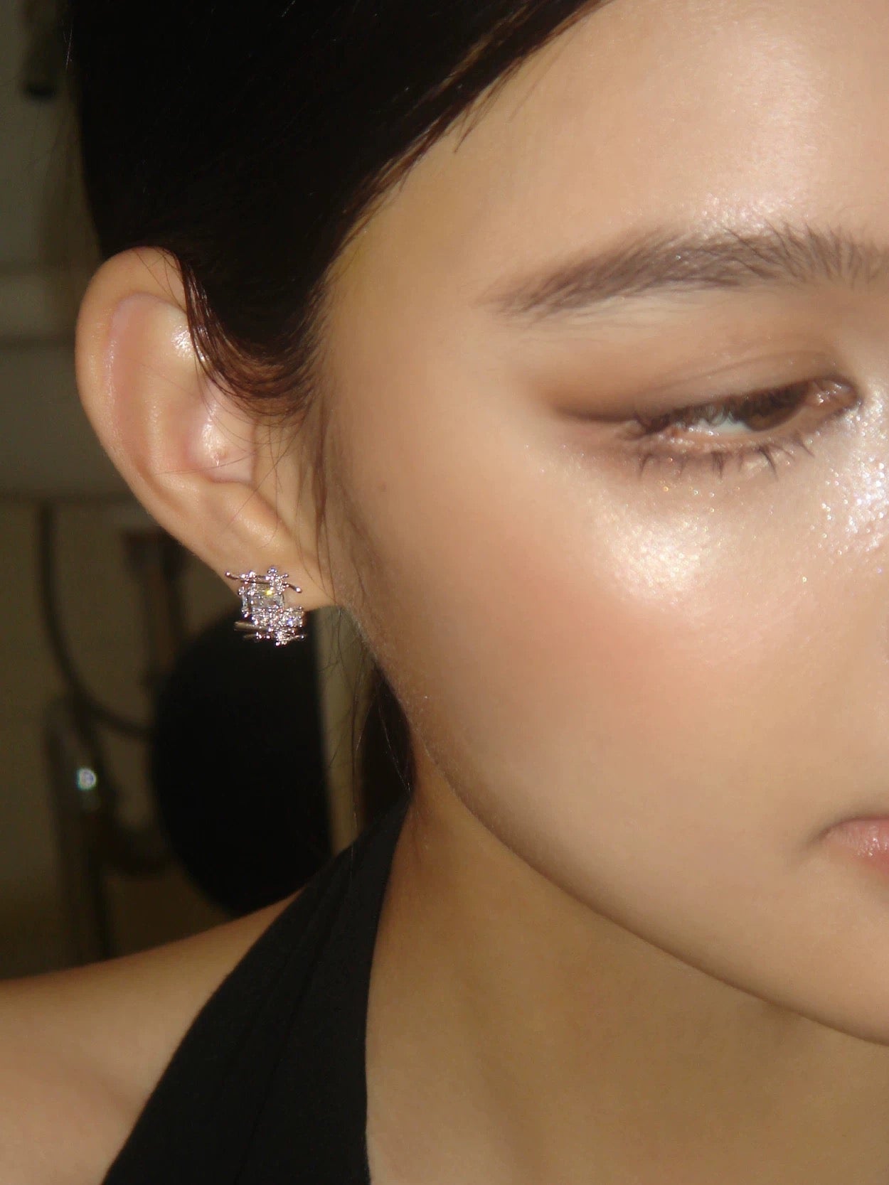 Woven texture stud earrings with cubic zirconia