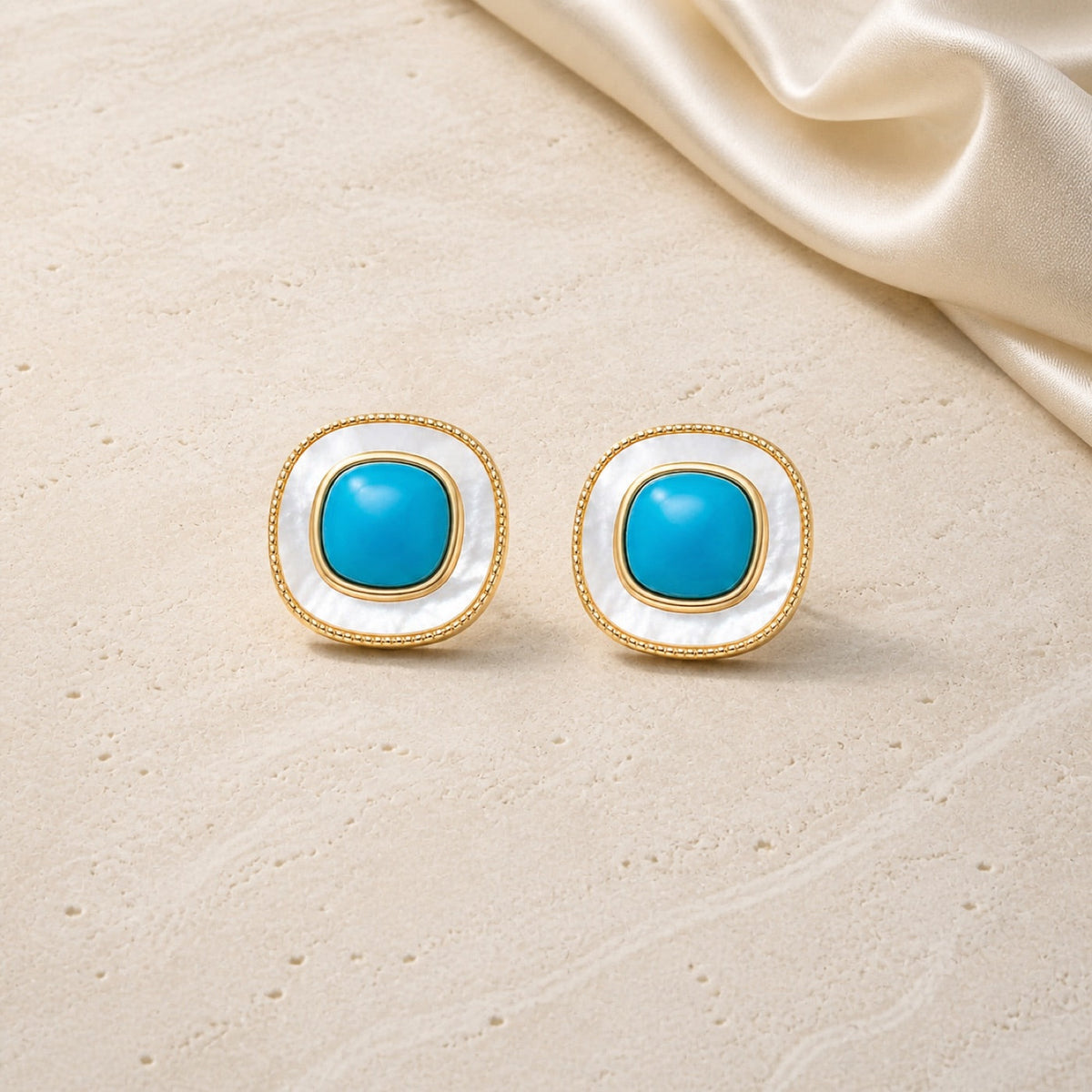 Artisanal Tiger Eye & Enamel Stud Earrings
