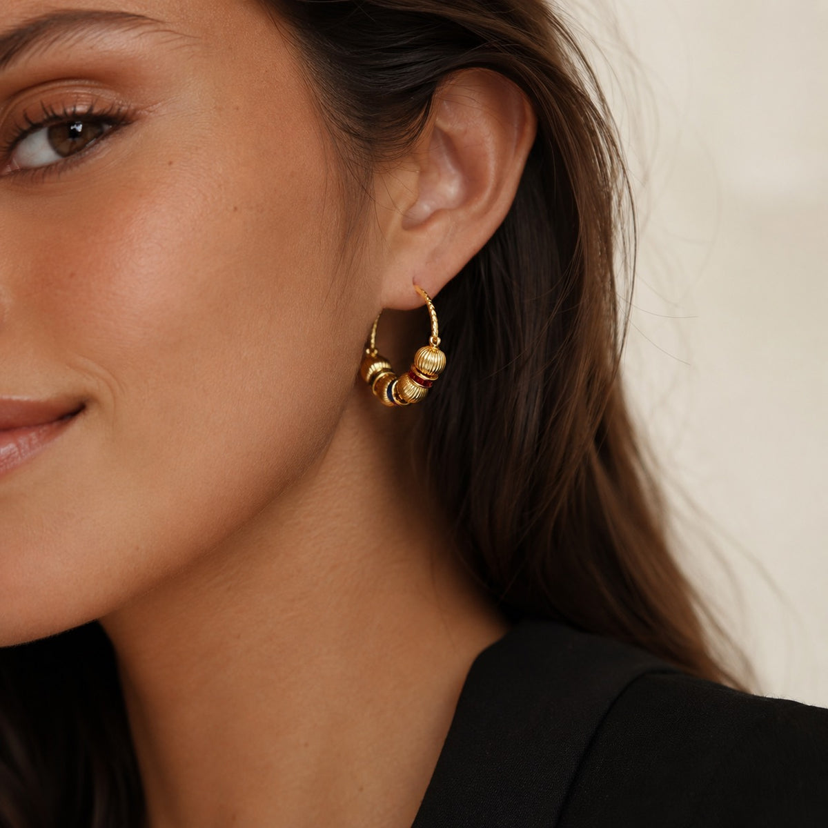 Aurelia Bead Hoop Earrings worn by model