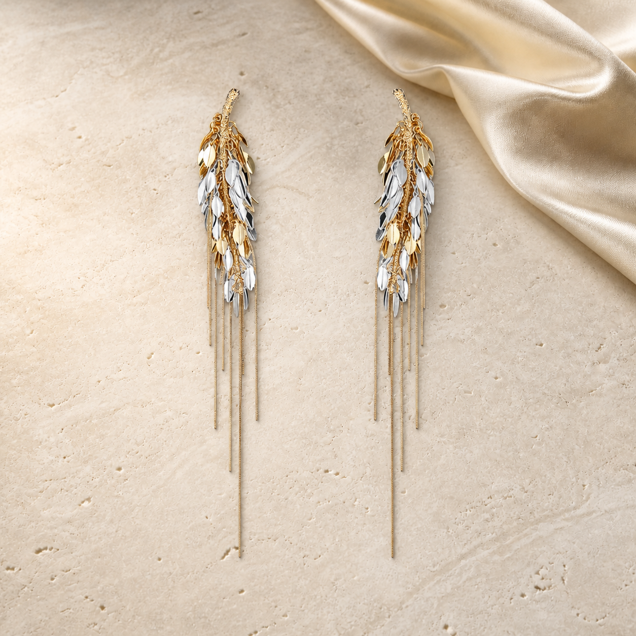 Aurelia Cascade Earrings in gold and silver