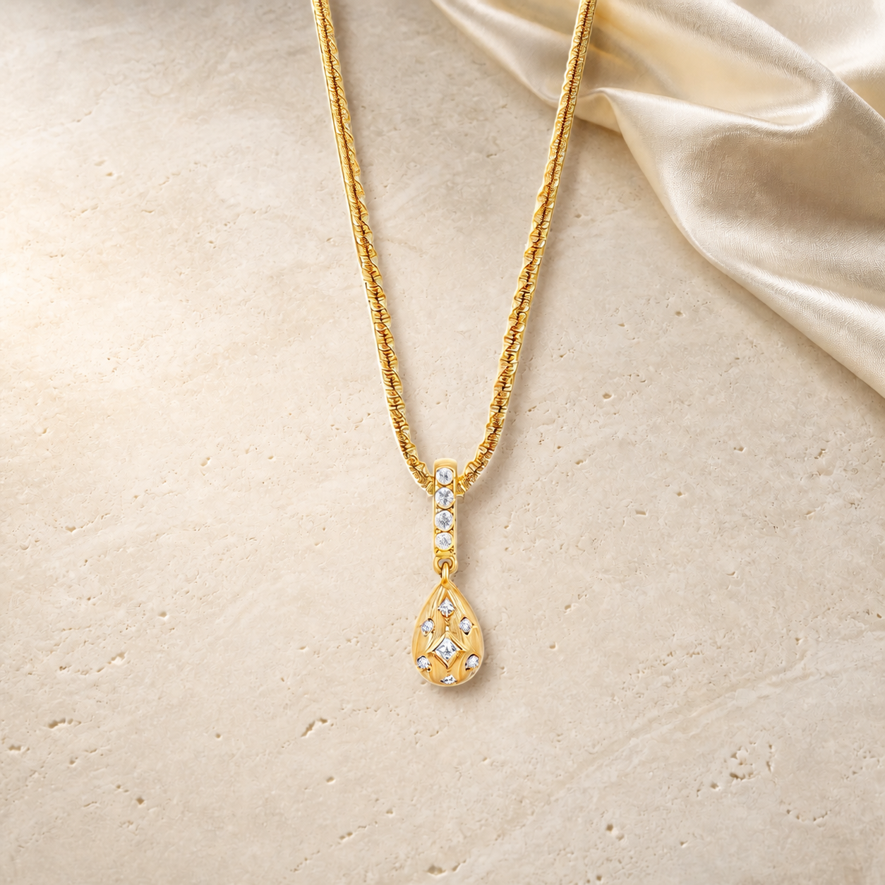 Aurelia Drop Necklace in gold with clear stones