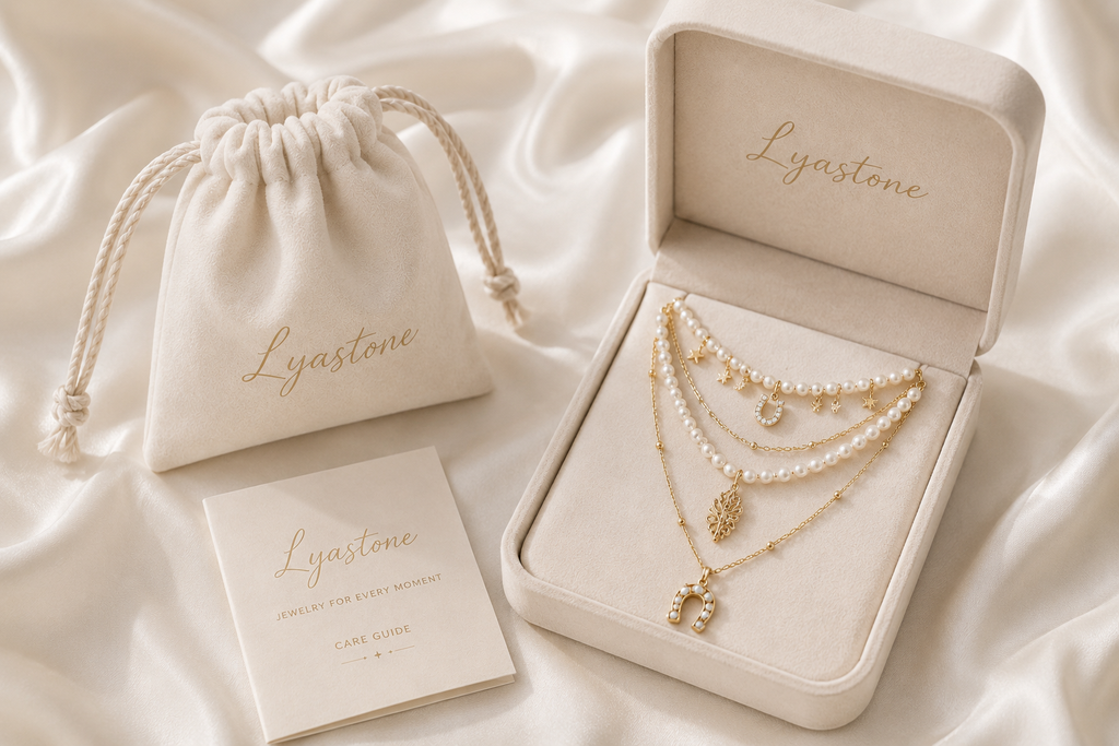 Aurora Equestrian Pearl Layered Necklace presented in Lyastone gift packaging
