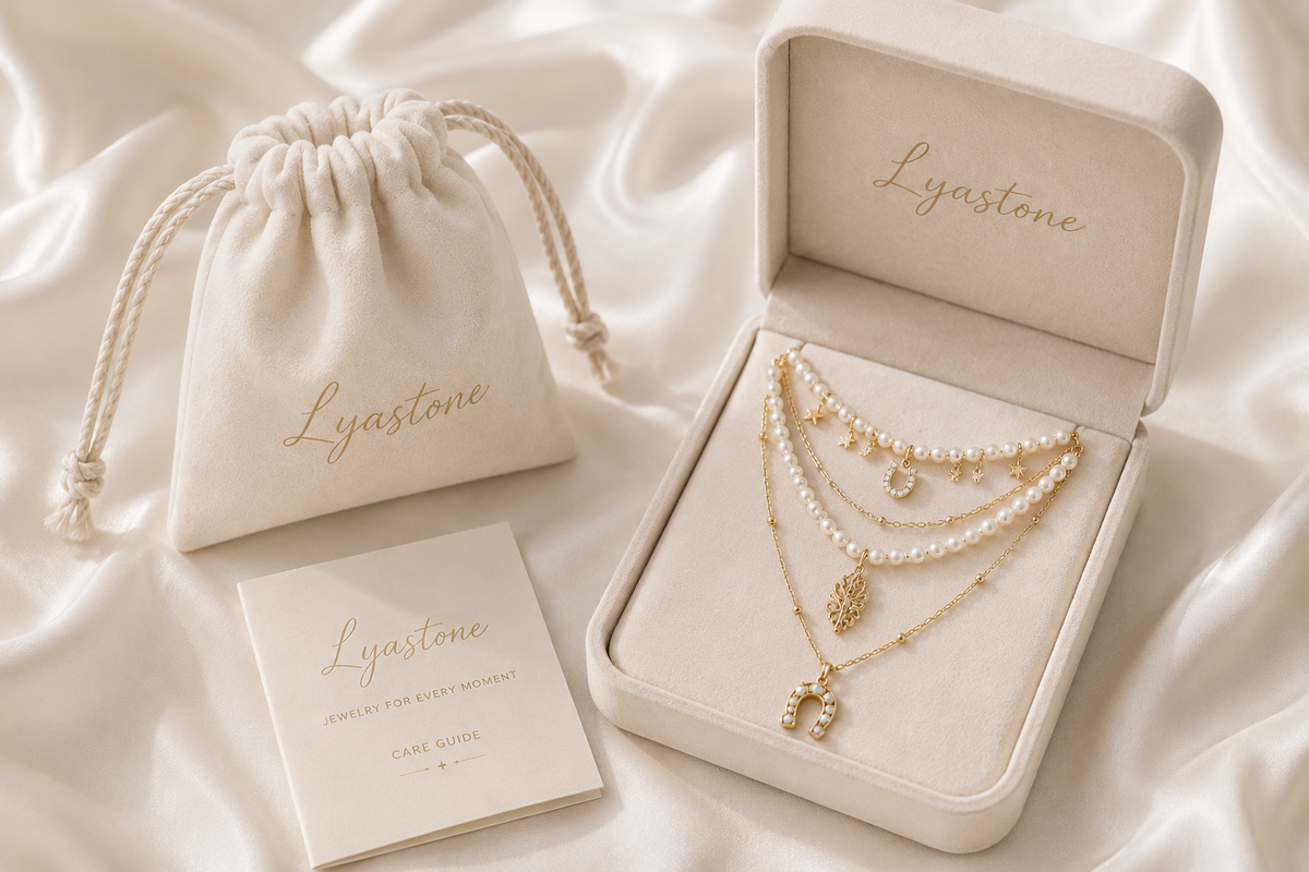 Aurora Equestrian Pearl Layered Necklace presented in Lyastone gift packaging