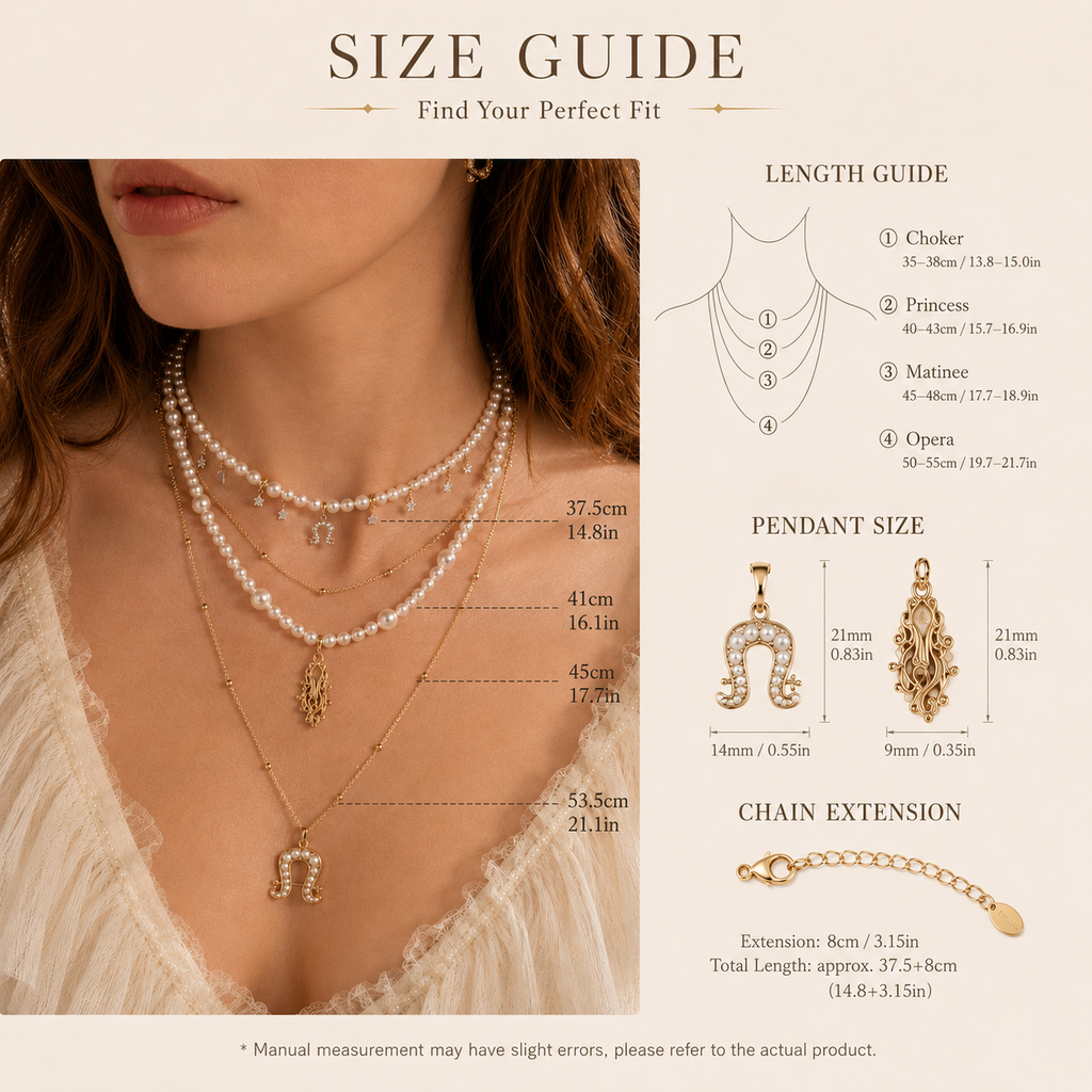 Aurora Equestrian Pearl Layered Necklace size and pendant guide