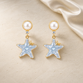 Celestial Pearl Earrings with crystal star drops