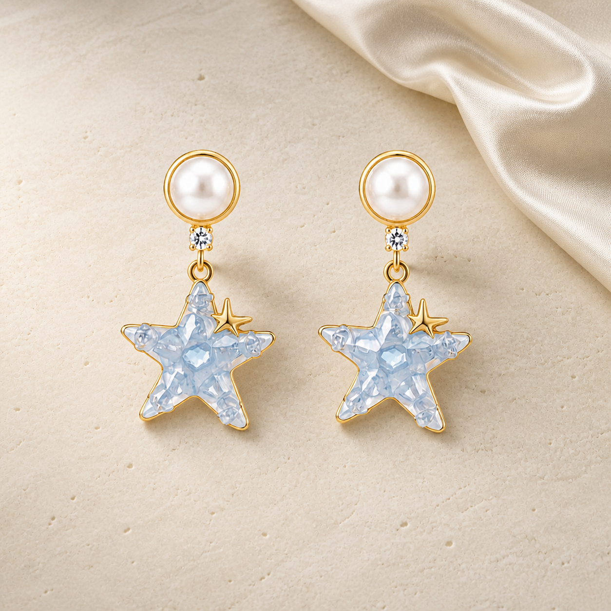 Celestial Pearl Earrings with crystal star drops