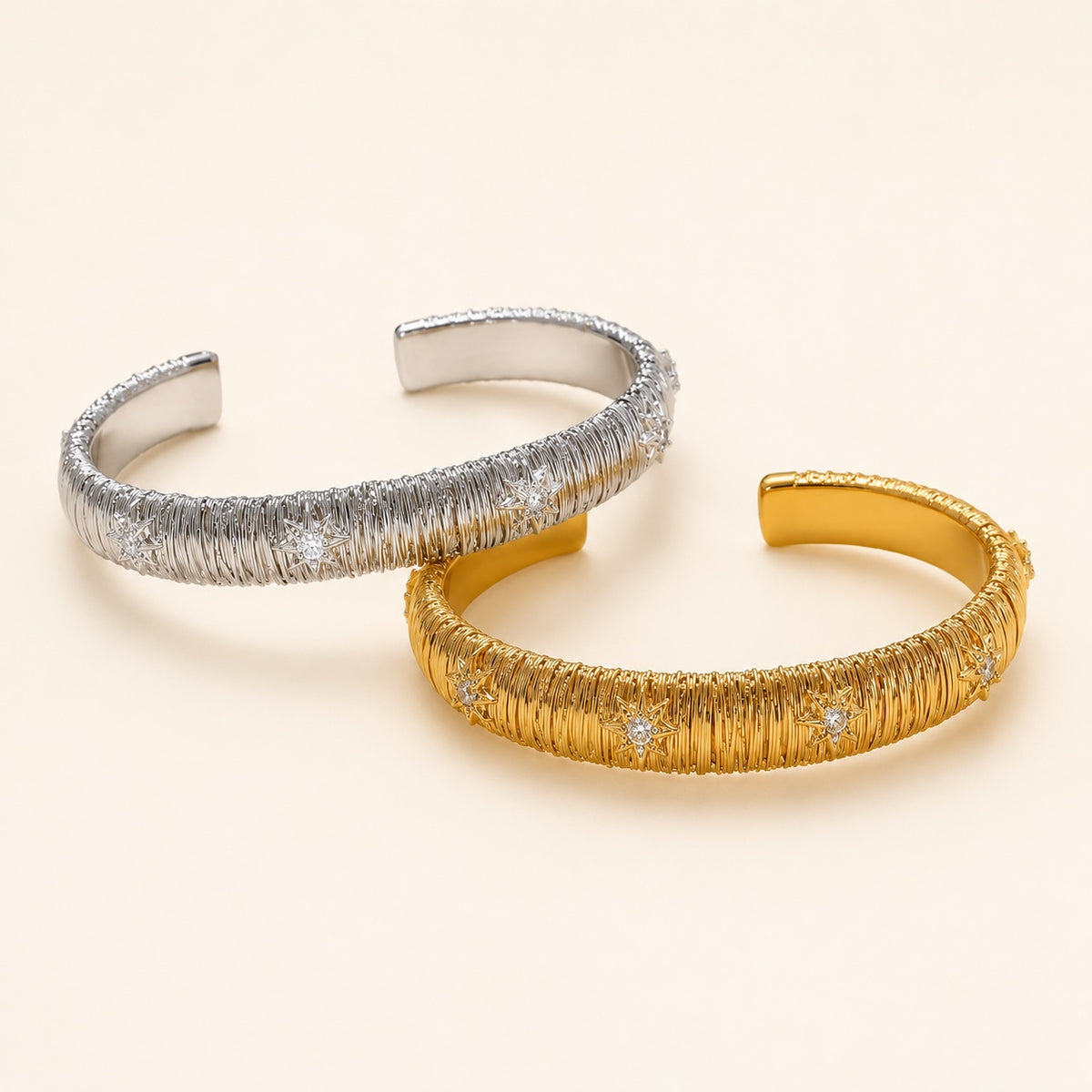 Dreamweave Star Open Cuff in gold and silver