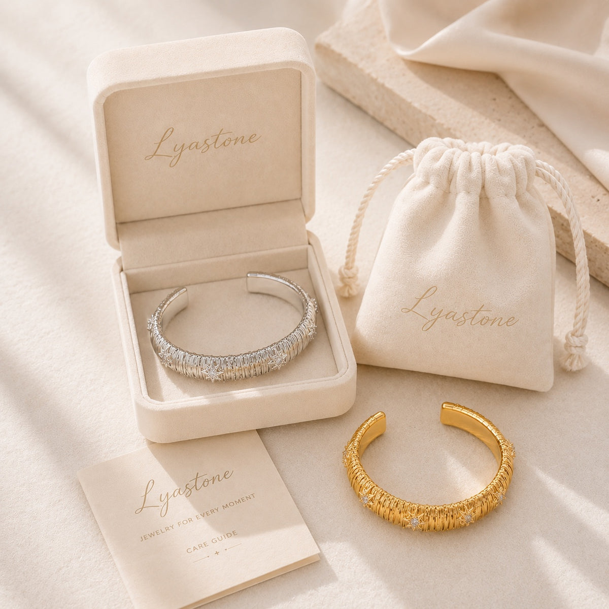 Dreamweave Star Open Cuff with Lyastone packaging