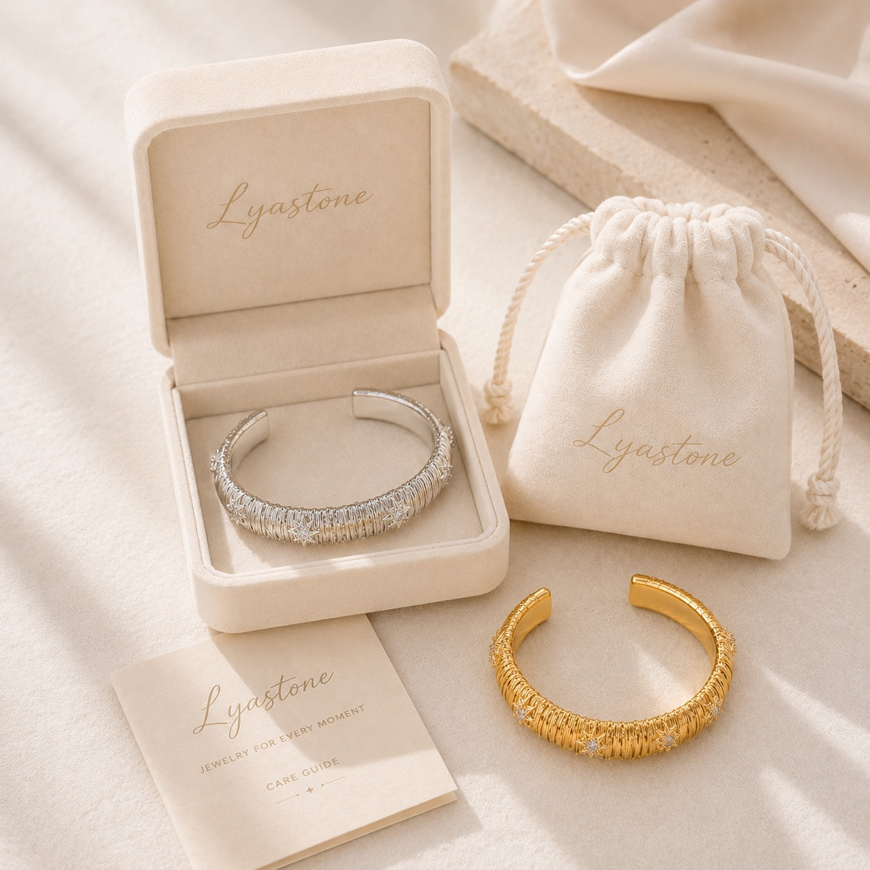 Dreamweave Star Open Cuff with Lyastone packaging