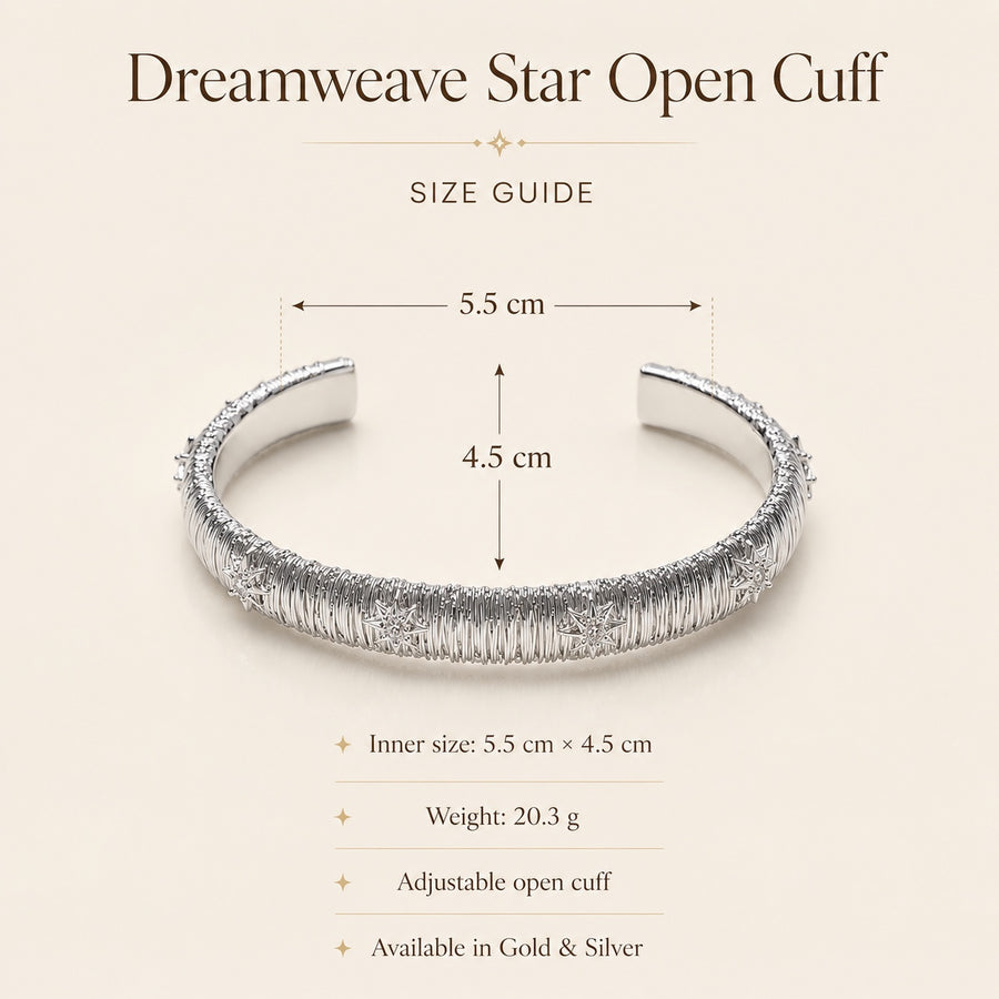 Size guide for Dreamweave Star Open Cuff