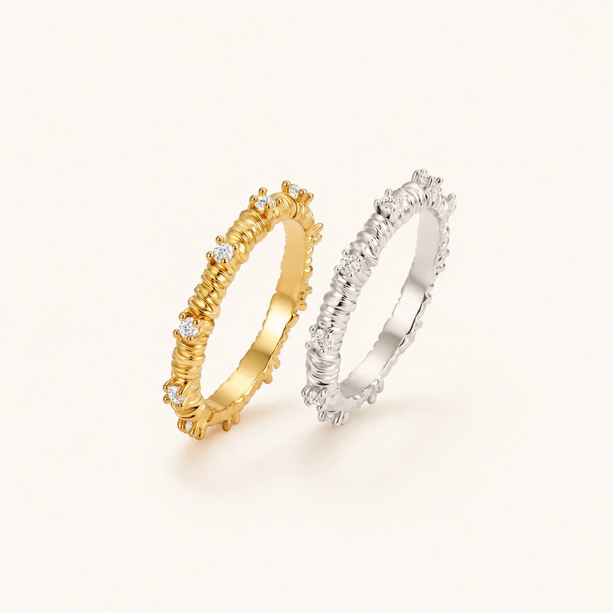 Dreamweave Starry Textured Ring in gold and silver