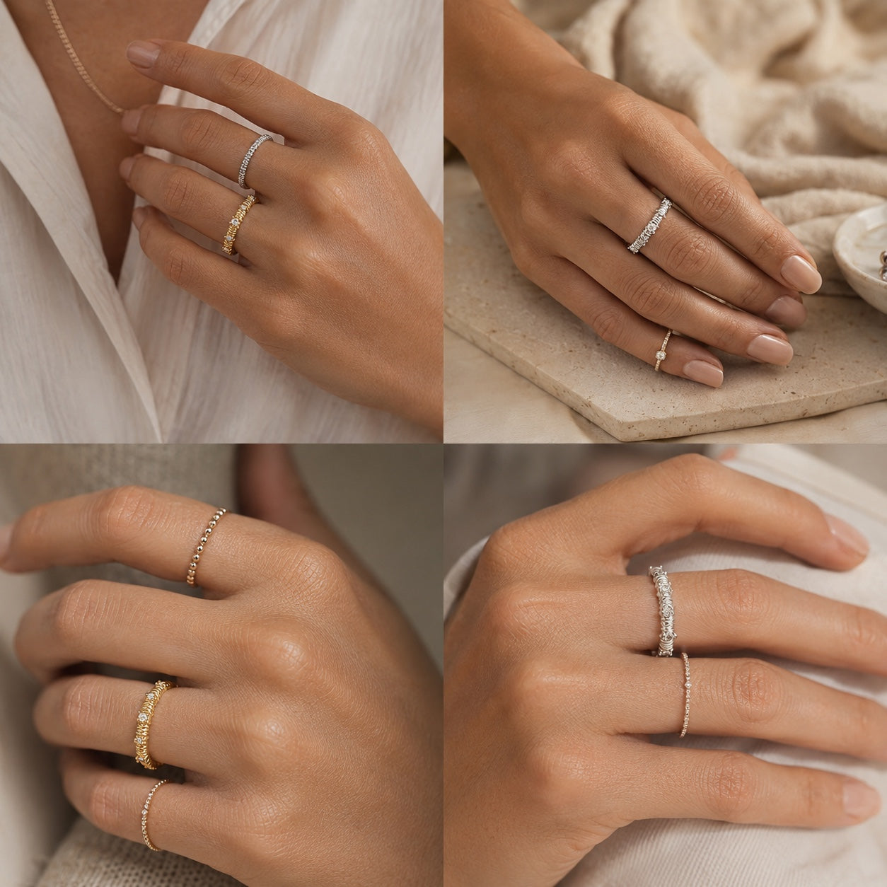 Dreamweave Starry Textured Ring styled on hand
