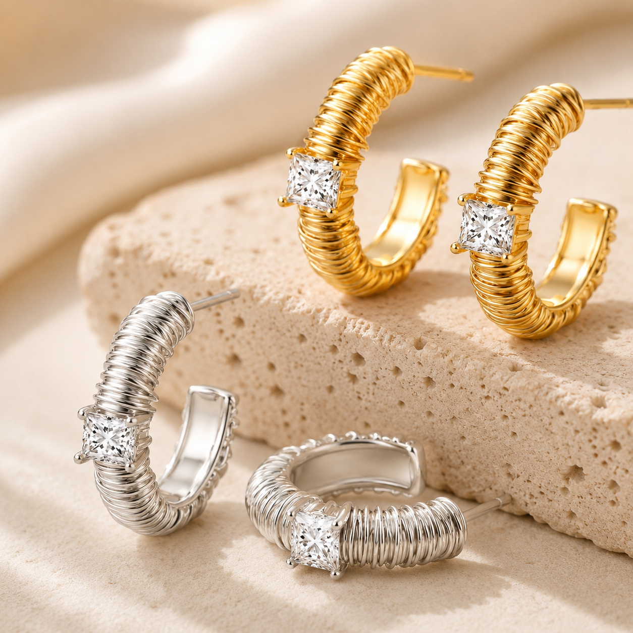 Dreamweave Textured Hoop Earrings – Lyastone Jewellery