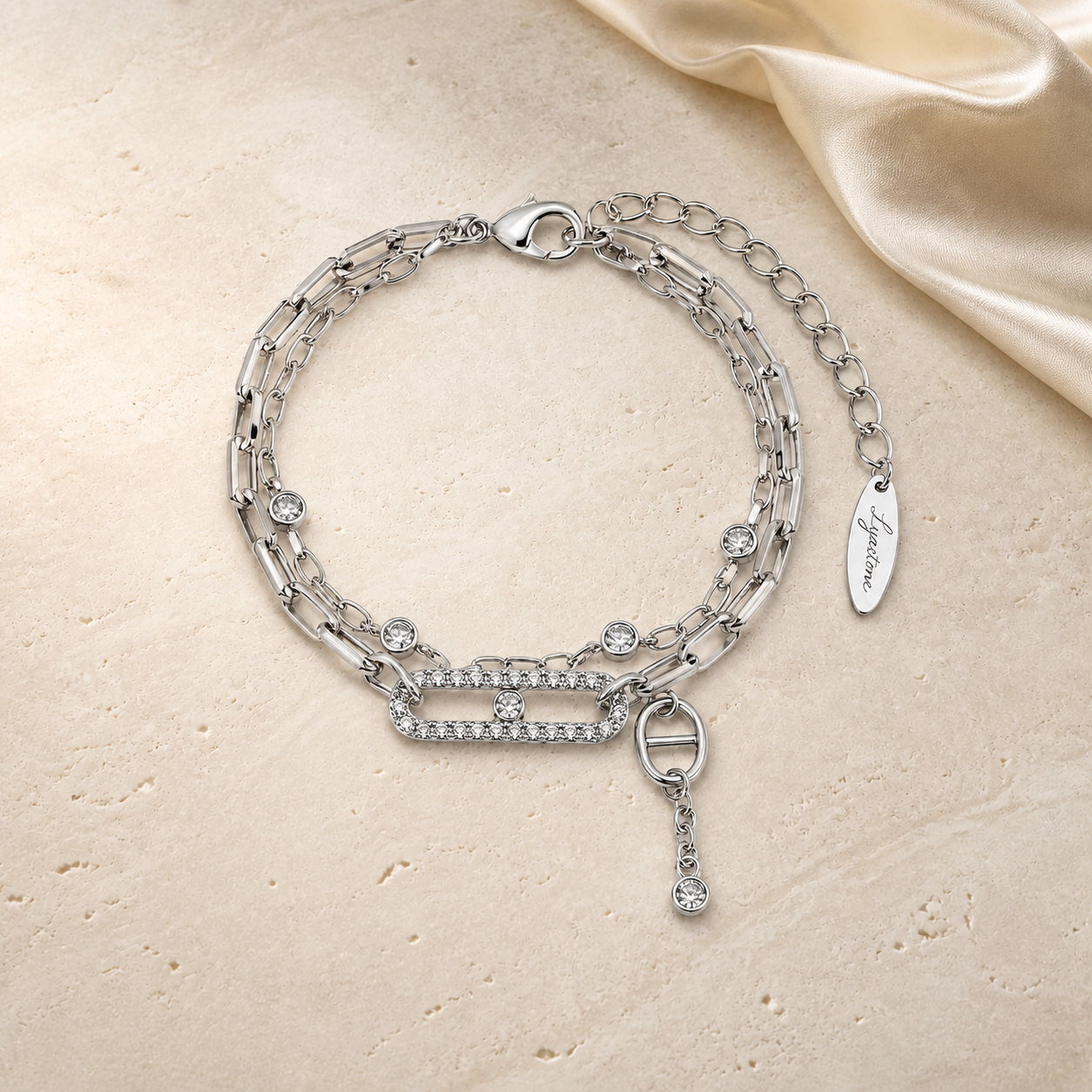 Elara Crystal Link Bracelet in silver