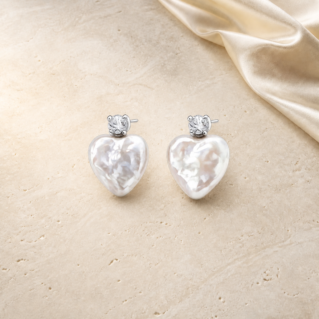 Eternal Heart Pearl Earrings in silver