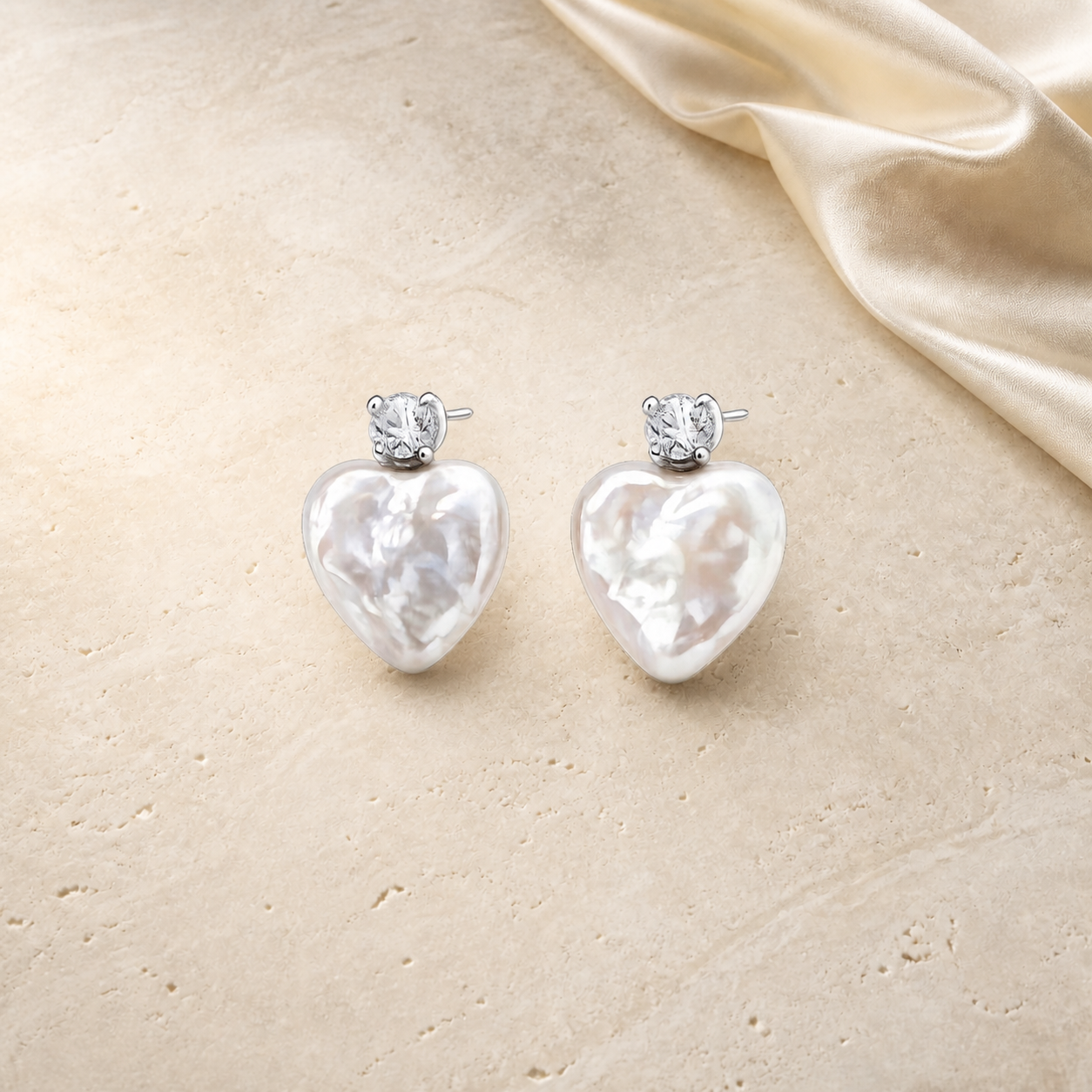 Eternal Heart Pearl Earrings in silver