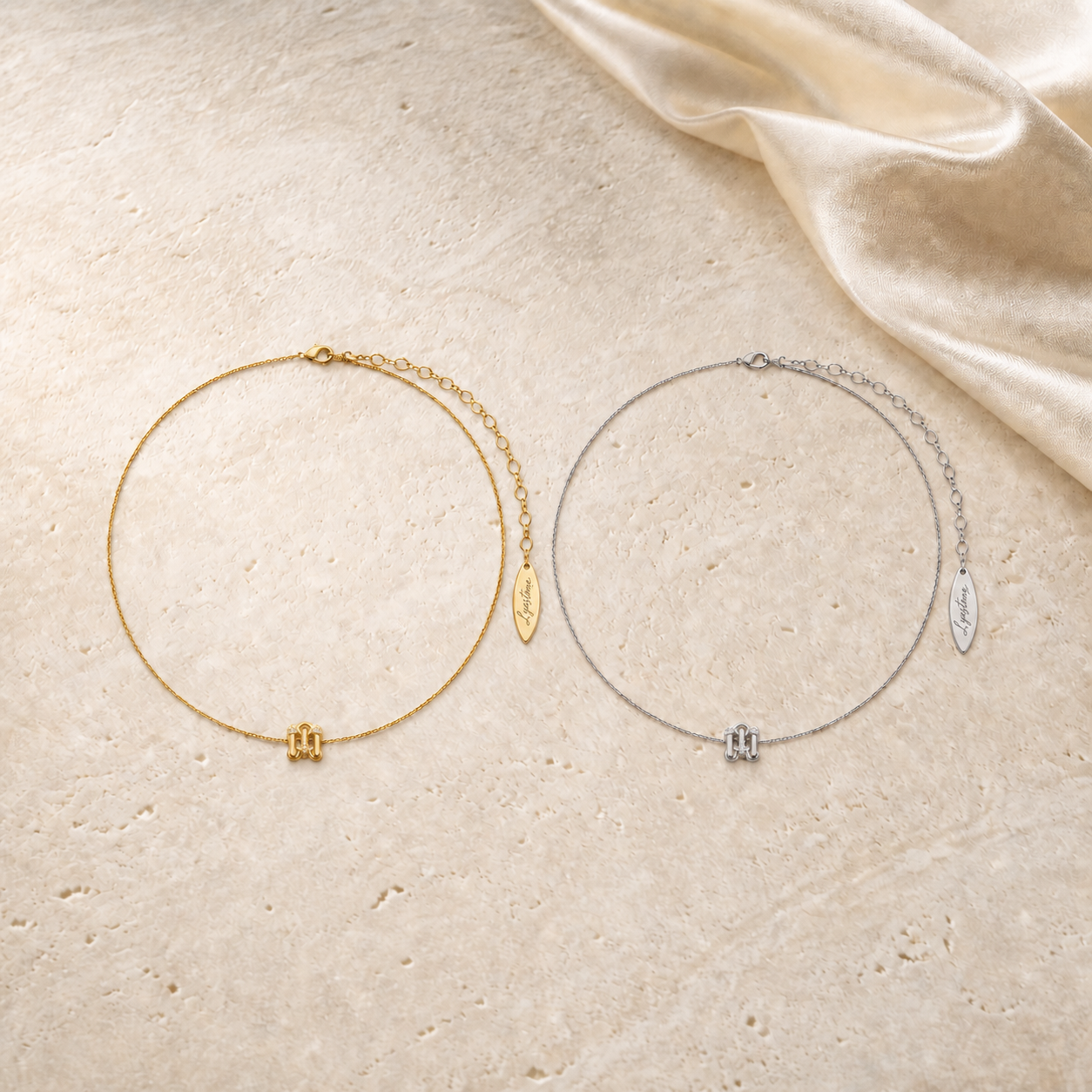 Fortuna Bead Necklace in gold and silver with official Lyastone end tags