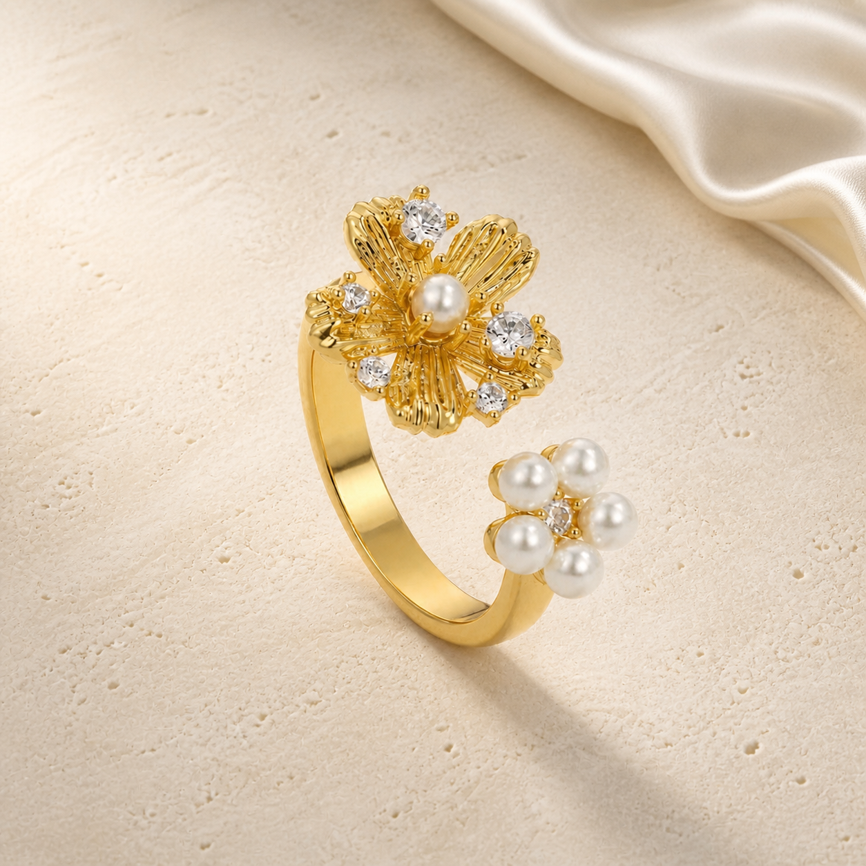 Golden Bloom Pearl Ring – Lyastone Jewellery