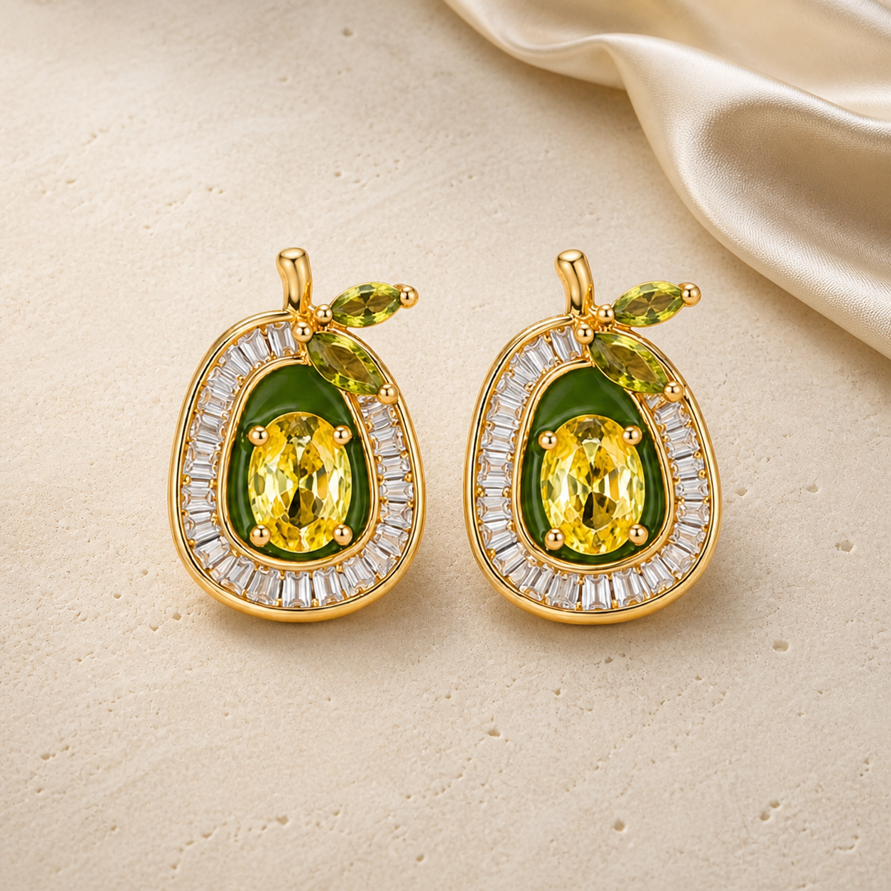 Golden Orchard Earrings with green and yellow stones