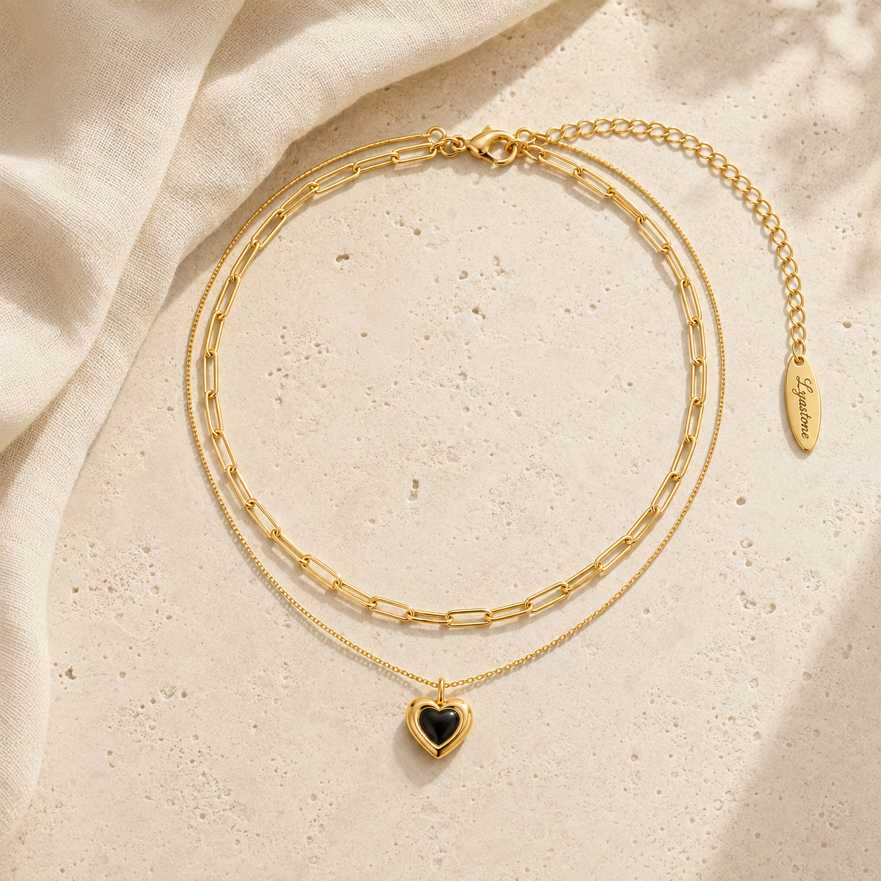 Heart Black Agate Double-Layer Layered Necklace – Lyastone Jewellery