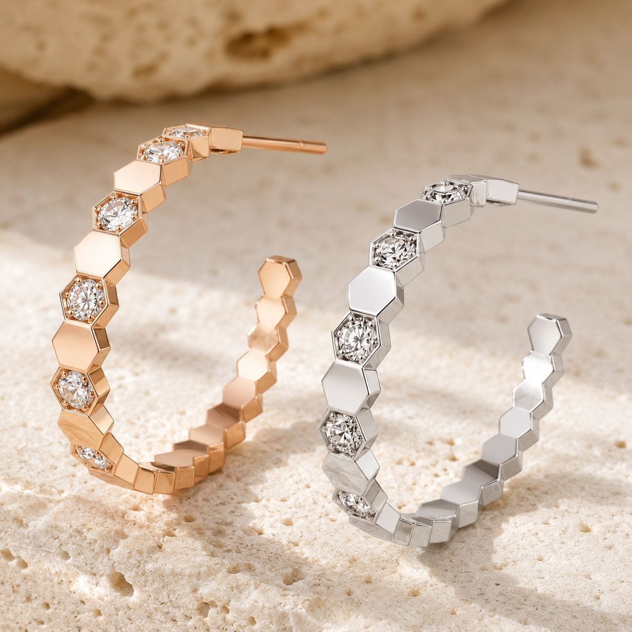 Honeycomb Prism Hoop Earrings – Lyastone Jewellery