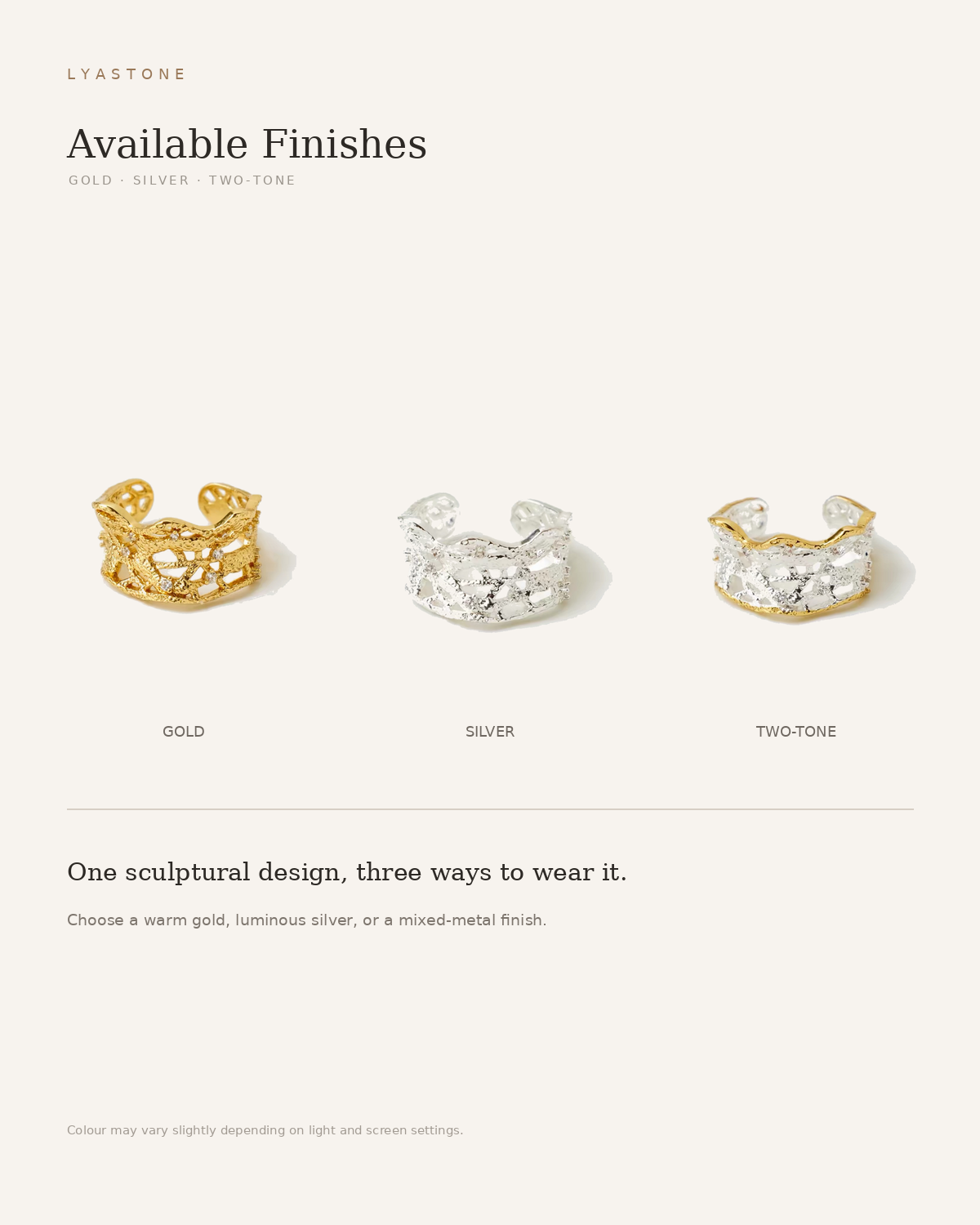 Lacework Sculptural Open Ring available in gold, silver and two-tone finishes