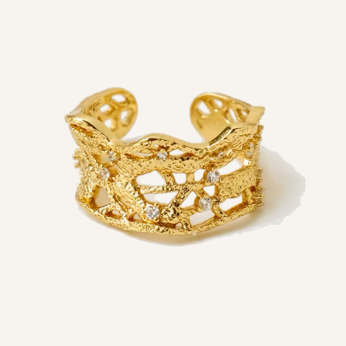 Gold Lacework Sculptural Open Ring product view