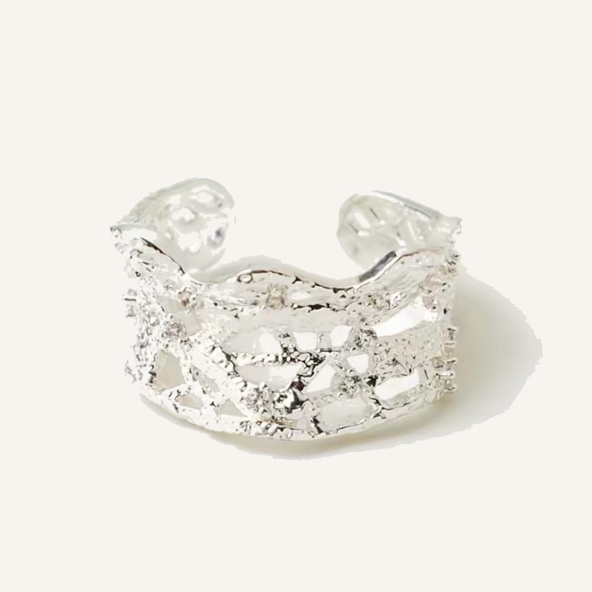 Silver Lacework Sculptural Open Ring product view