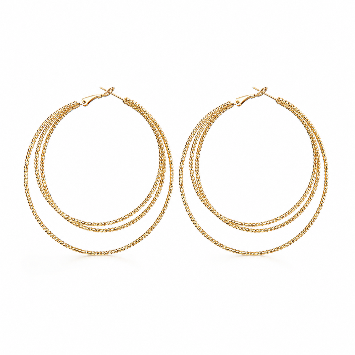 Aurelia triple hoop earrings in gold on a clean white background