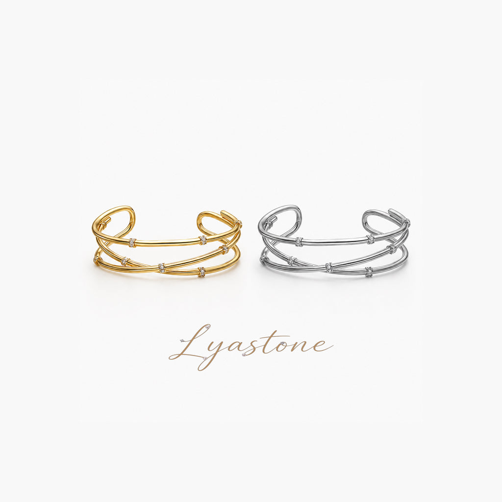 Lyastone Serena Crossed Cuff Bracelet in gold and silver