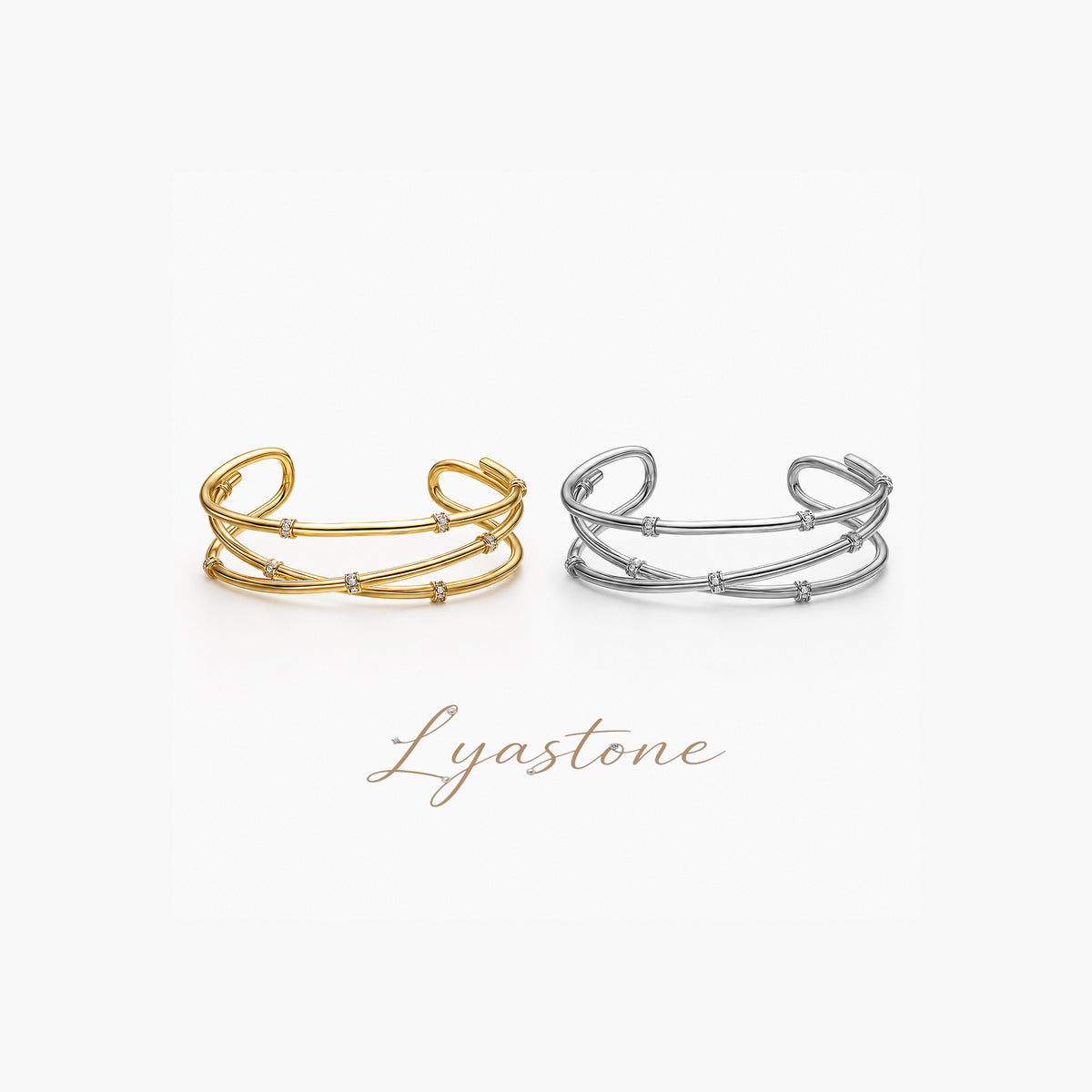 Lyastone Serena Crossed Cuff Bracelet in gold and silver