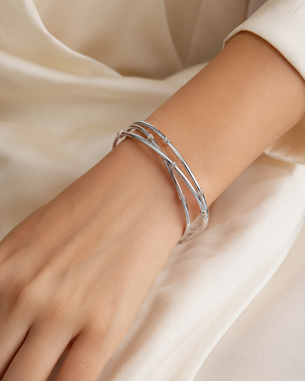 Serena Crossed Cuff Bracelet styled on wrist
