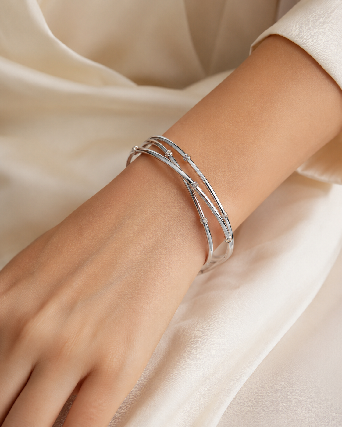 Serena Crossed Cuff Bracelet styled on wrist