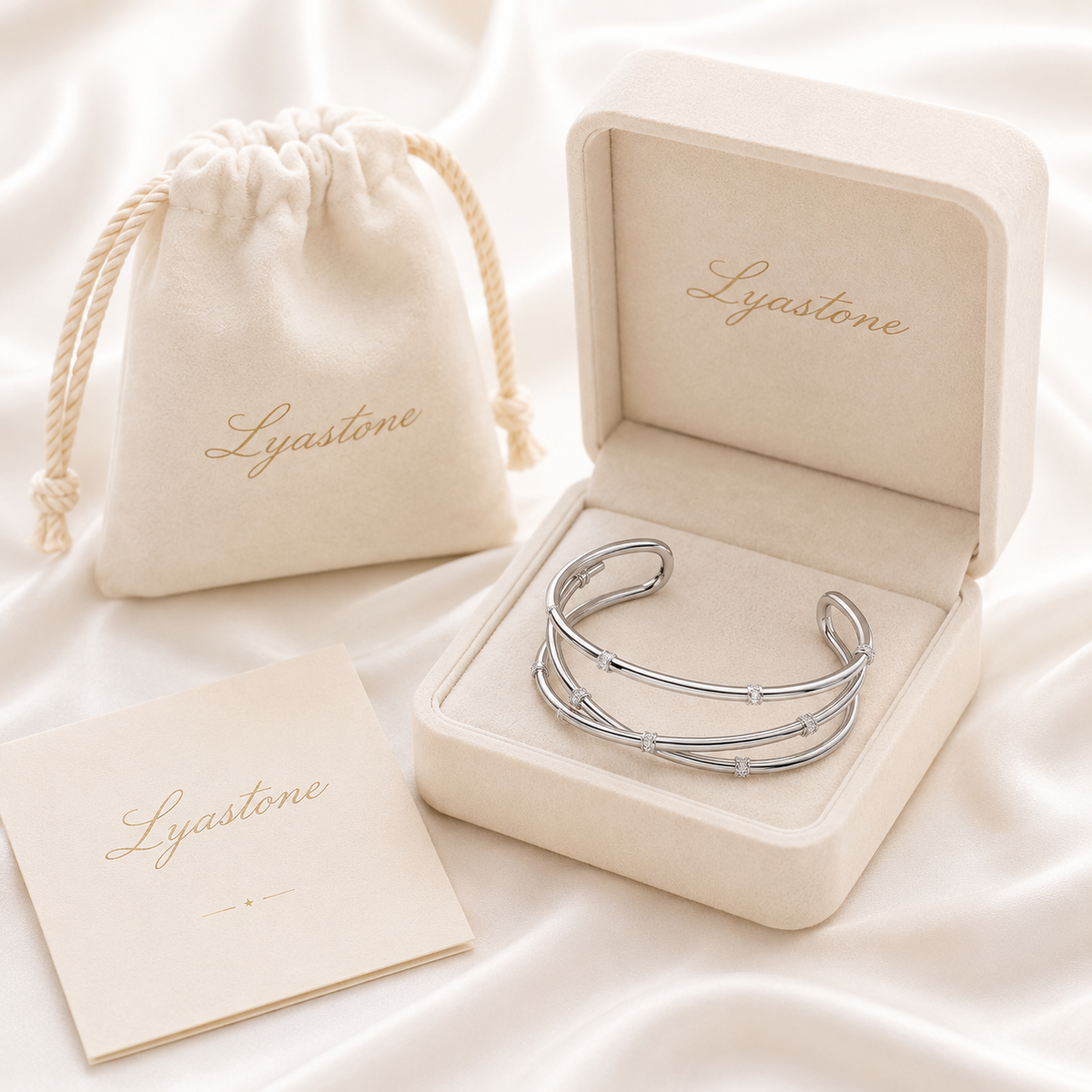 Lyastone Serena Crossed Cuff Bracelet gift packaging