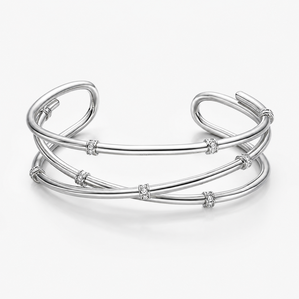 Lyastone Serena Crossed Cuff Bracelet in silver