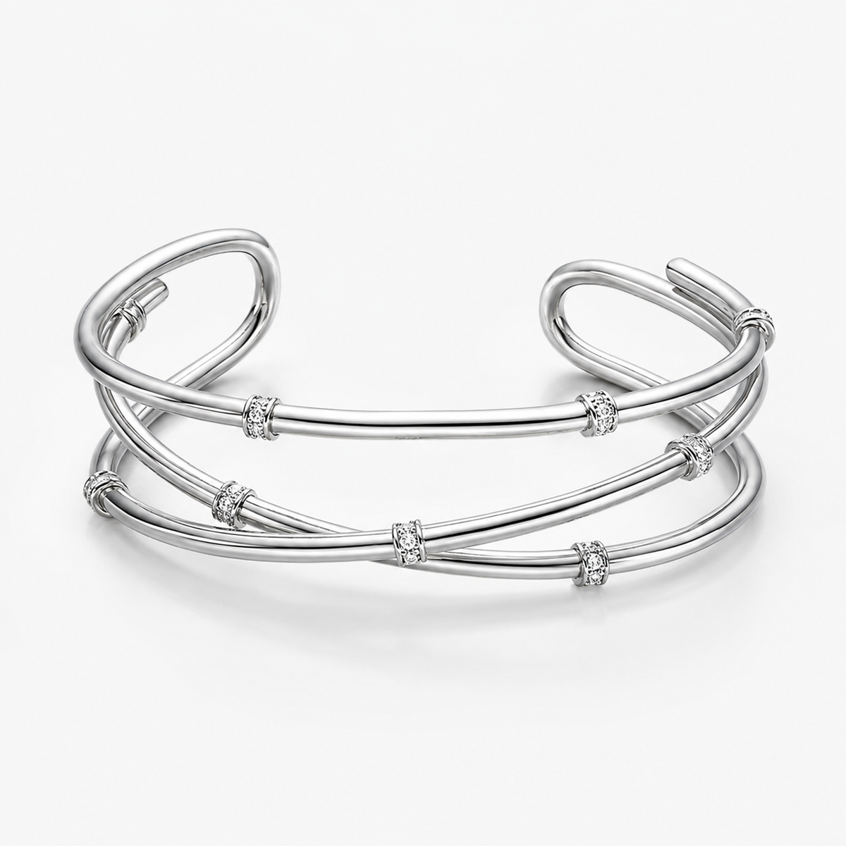 Lyastone Serena Crossed Cuff Bracelet in silver