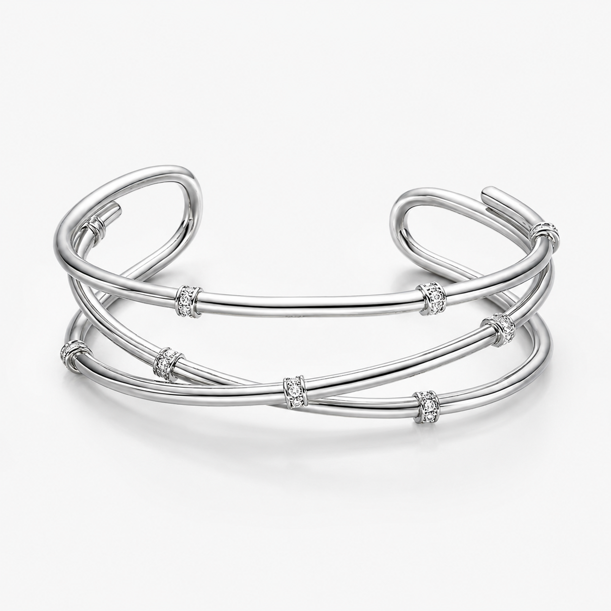 Lyastone Serena Crossed Cuff Bracelet in silver