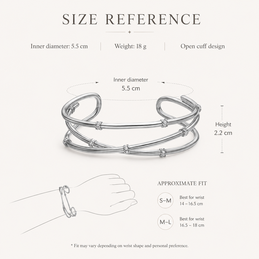 Serena Crossed Cuff Bracelet size guide