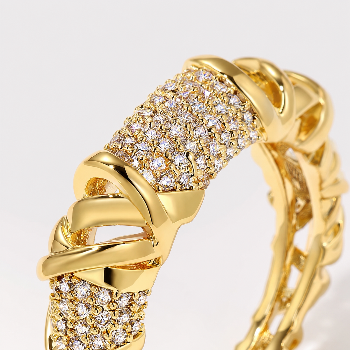 Valeria Crystal Braid Ring gold crystal detail