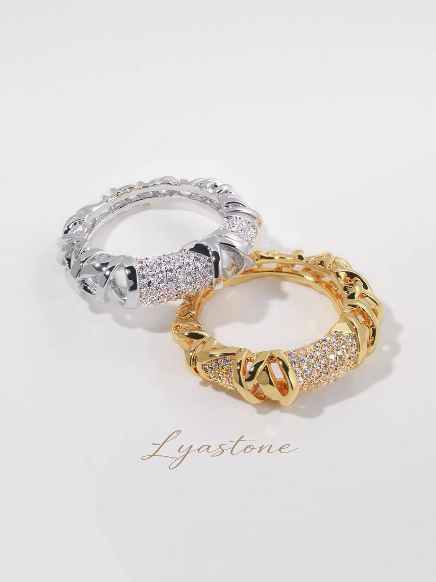 Lyastone Valeria Crystal Braid Ring in gold and silver