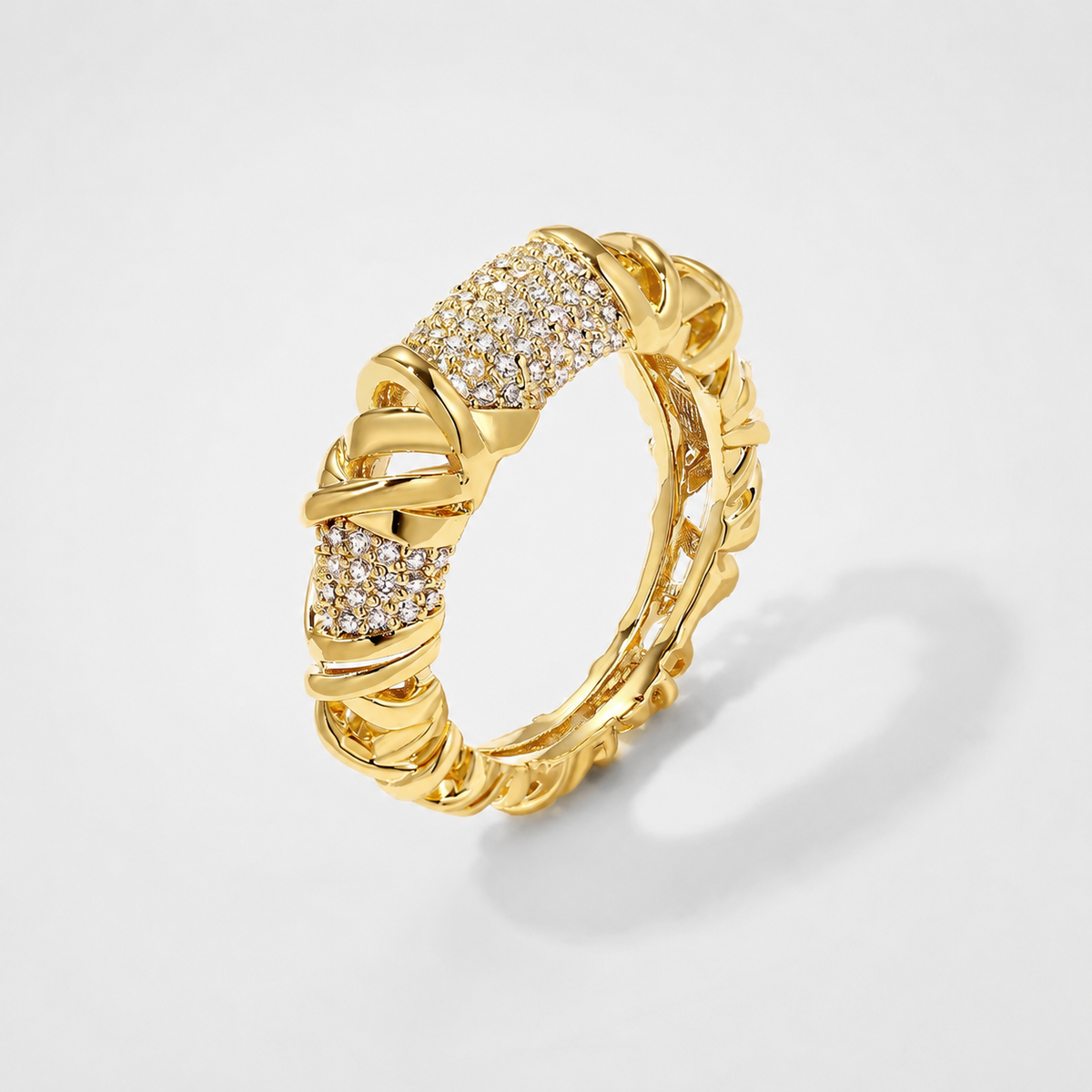 Valeria Crystal Braid Ring in gold