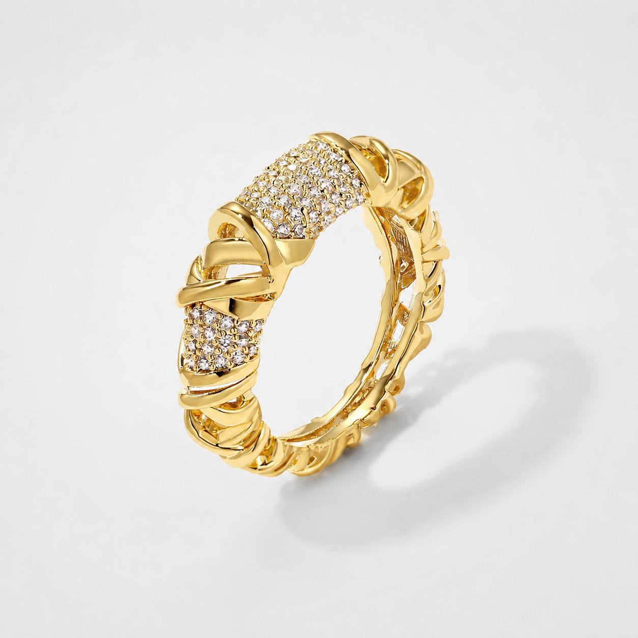 Valeria Crystal Braid Ring in gold