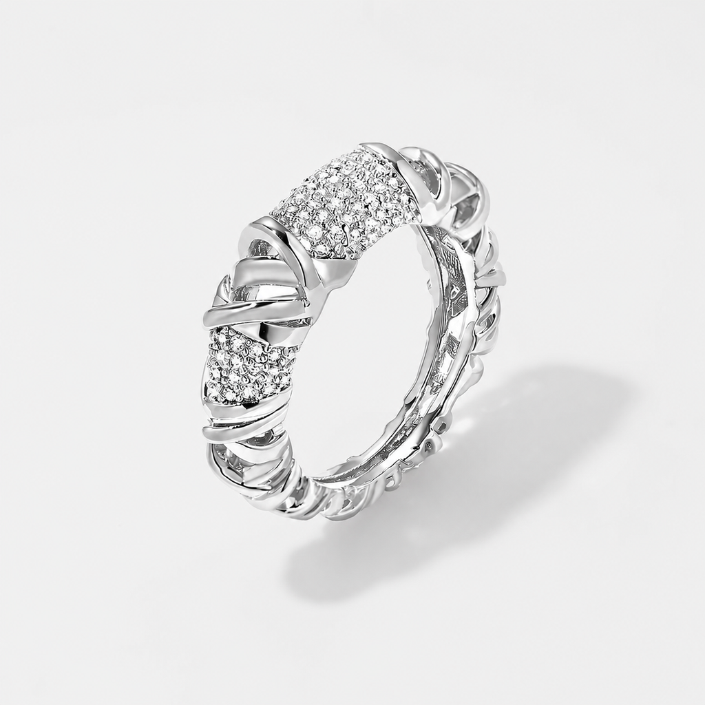 Valeria Crystal Braid Ring in silver