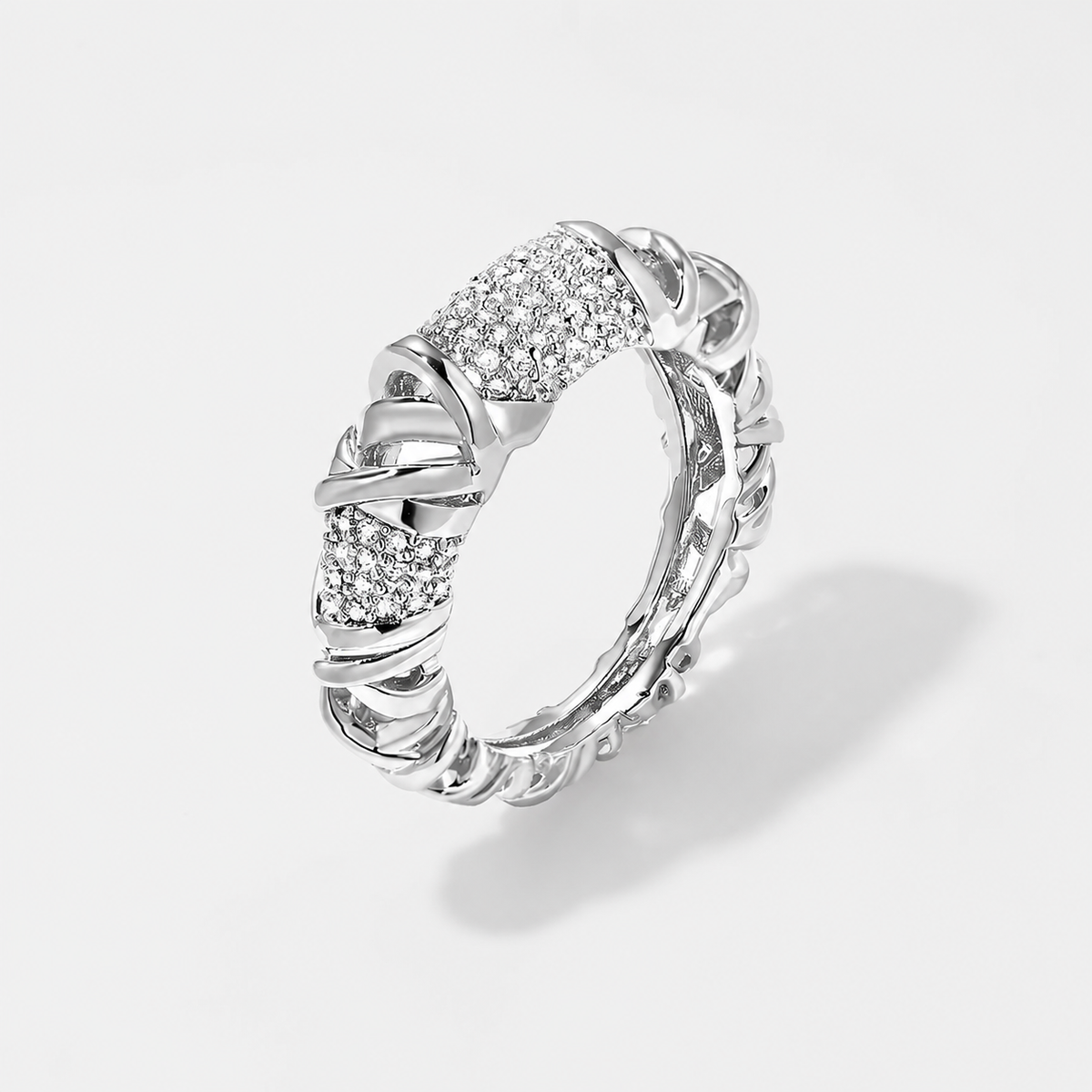 Valeria Crystal Braid Ring in silver