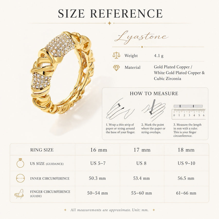 Valeria Crystal Braid Ring size guide
