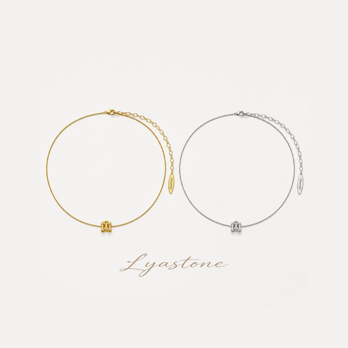 Eternal Link Necklace in gold and silver tone with cubic zirconia by Lyastone