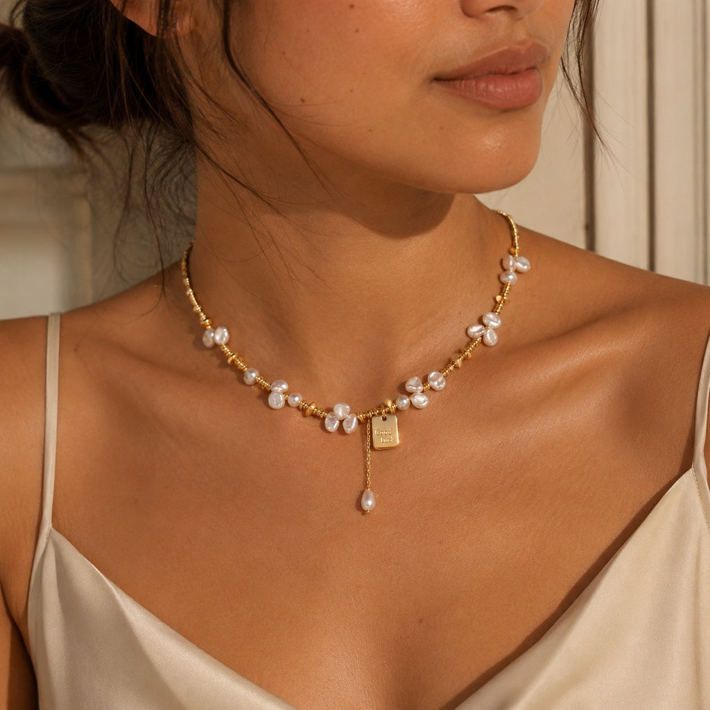 Good Luck Baroque Pearl Necklace worn on model